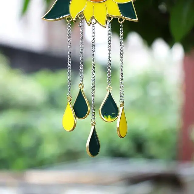 Alt view image 7 of 7 - Sunflower Wind Chimes Ornaments, Small Beautiful Stained Glass Window Hanging Panel Decoration with Chain for Home Panel Patio Porch Garden Backyard Decor Gift(Size:30 x 8 cm)