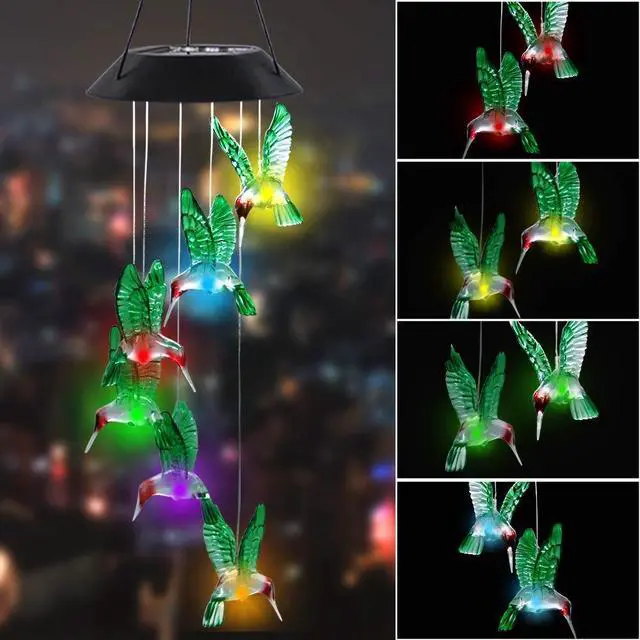 Main image of LED Solar Hummingbird Wind Chime, 25" Mobile Hanging Wind Chime for Home Garden Decoration, Automatic Light Changing Color(Hummingbird)