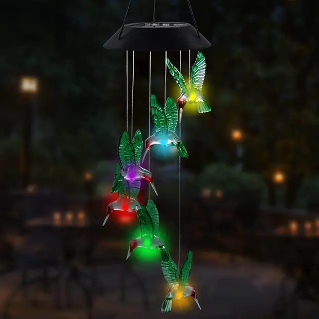 Alt view image 6 of 6 - LED Solar Hummingbird Wind Chime, 25" Mobile Hanging Wind Chime for Home Garden Decoration, Automatic Light Changing Color(Hummingbird)