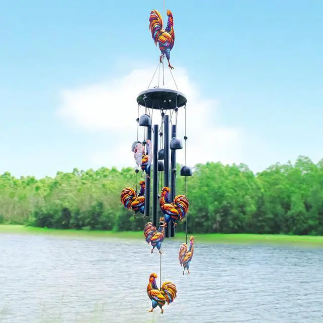 Alt view image 2 of 7 - Chicken Wind Chimes for Outside, Black Metal Windchimes Outdoors, Chickens Gifts for Women/Men, Garden/Yard Decor, Memorial/Birthday Gifts for Grandma/Mom, Durable Chimes for Outdoors