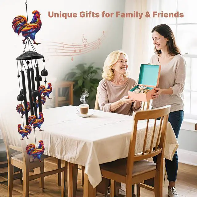 Alt view image 5 of 7 - Chicken Wind Chimes for Outside, Black Metal Windchimes Outdoors, Chickens Gifts for Women/Men, Garden/Yard Decor, Memorial/Birthday Gifts for Grandma/Mom, Durable Chimes for Outdoors