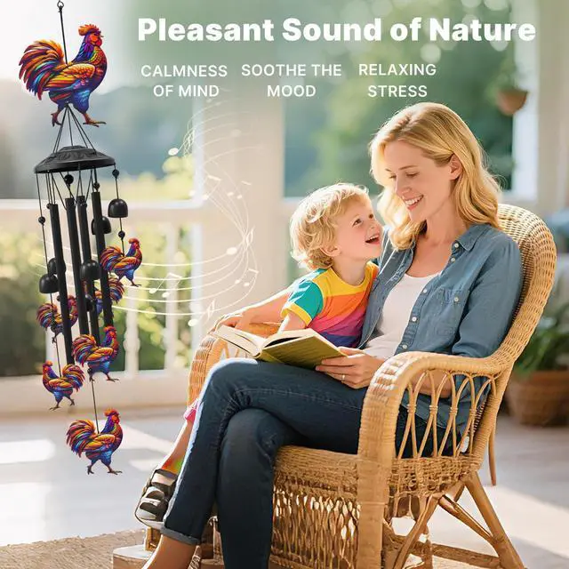 Alt view image 4 of 7 - Chicken Wind Chimes for Outside, Black Metal Windchimes Outdoors, Chickens Gifts for Women/Men, Garden/Yard Decor, Memorial/Birthday Gifts for Grandma/Mom, Durable Chimes for Outdoors