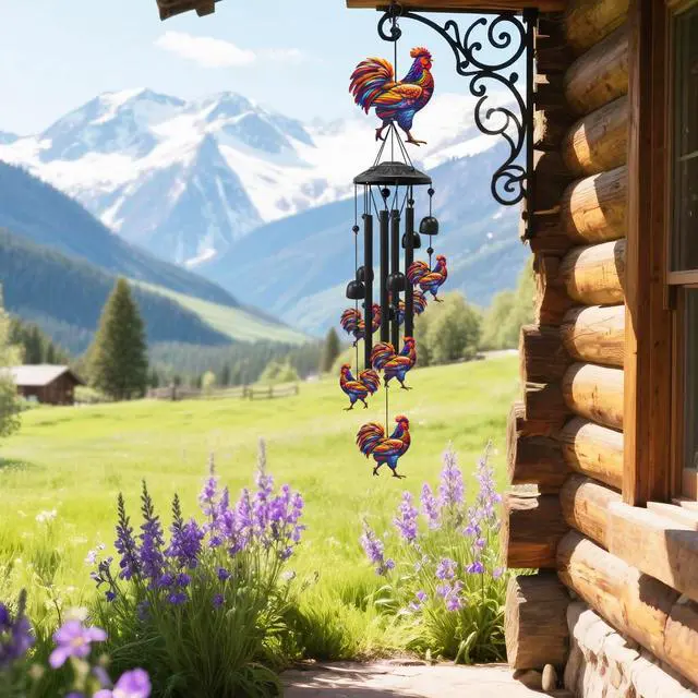 Alt view image 6 of 7 - Chicken Wind Chimes for Outside, Black Metal Windchimes Outdoors, Chickens Gifts for Women/Men, Garden/Yard Decor, Memorial/Birthday Gifts for Grandma/Mom, Durable Chimes for Outdoors