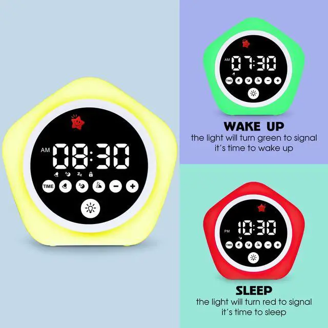 Alt view image 2 of 7 - Kids Alarm Clock, Ok to Wake Clock with Green Light Red Light, Toddler Sleep Training Clock for Children