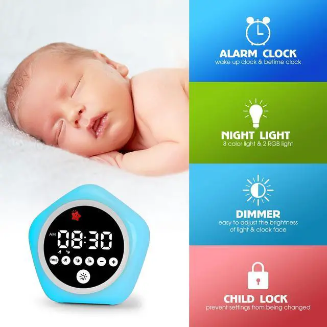 Alt view image 5 of 7 - Kids Alarm Clock, Ok to Wake Clock with Green Light Red Light, Toddler Sleep Training Clock for Children