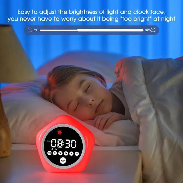 Alt view image 6 of 7 - Kids Alarm Clock, Ok to Wake Clock with Green Light Red Light, Toddler Sleep Training Clock for Children