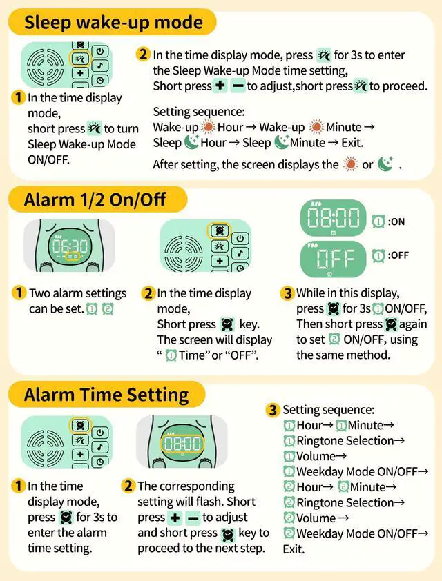 Alt view image 2 of 7 - Dinosaur Alarm Clock with Night Light, Toddler Sleep Training Clock with Sun & Moon, Sleep Sound Machine, ok to Wake Clock for Kids, Digital Alarm Clocks for Bedrooms,Gift Ideas for Kids Child