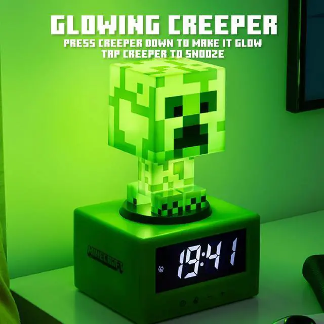 Alt view image 5 of 7 - Minecraft Offical Licensed Creeper Icon Alarm Clock and Night Light for Kids and Tweens, Gaming Room Accessory - Minecraft Gamer Enthusiast Novelty Gift