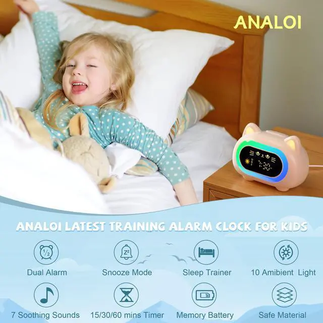 Alt view image 2 of 7 - Alarm Clock for Kids, Ok to Wake Clock for Kids with Eye Protection Sleep Training Auto Off Feature 10 Night Light Dual Alarm, Kids Alarm Clock Cute Cat Gifts for Girls