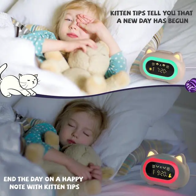 Alt view image 3 of 7 - Alarm Clock for Kids, Ok to Wake Clock for Kids with Eye Protection Sleep Training Auto Off Feature 10 Night Light Dual Alarm, Kids Alarm Clock Cute Cat Gifts for Girls
