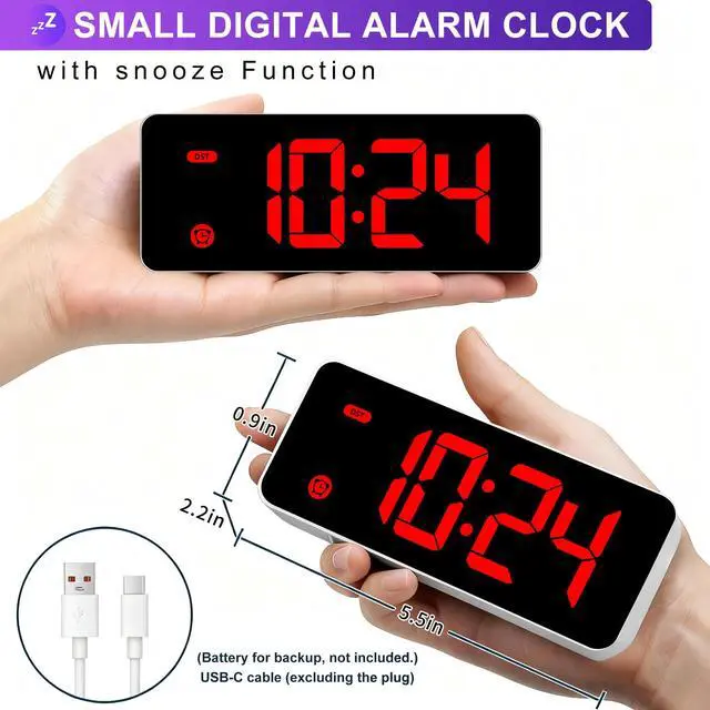 Alt view image 2 of 6 - Alarm Clock for Kids Bedrooms, Small Digital Clock, 4 Dimmable Backlight, 3 Adjustable Volumes with Snooze (RED)