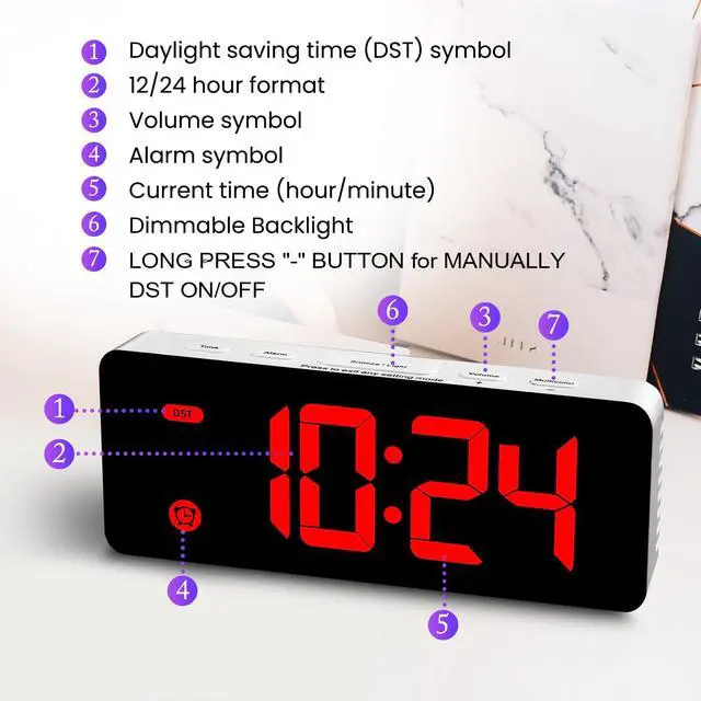 Alt view image 3 of 6 - Alarm Clock for Kids Bedrooms, Small Digital Clock, 4 Dimmable Backlight, 3 Adjustable Volumes with Snooze (RED)