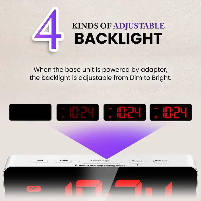 Alt view image 4 of 6 - Alarm Clock for Kids Bedrooms, Small Digital Clock, 4 Dimmable Backlight, 3 Adjustable Volumes with Snooze (RED)