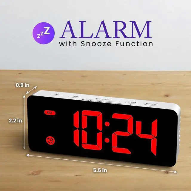 Alt view image 6 of 6 - Alarm Clock for Kids Bedrooms, Small Digital Clock, 4 Dimmable Backlight, 3 Adjustable Volumes with Snooze (RED)