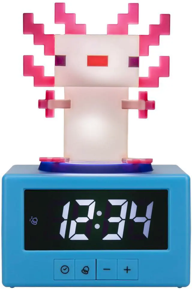 Main image of Minecraft Axolotl Digital Alarm Clock with Night Light Officially Licensed Gaming Decor, for Kids & Teens Bedrooms, Game Rooms, Minecraft Fans