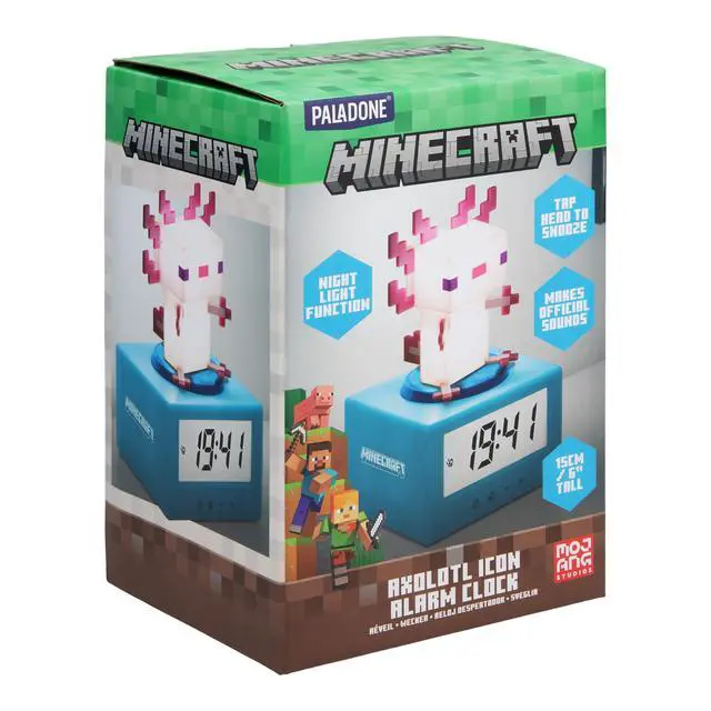 Alt view image 3 of 5 - Minecraft Axolotl Digital Alarm Clock with Night Light Officially Licensed Gaming Decor, for Kids & Teens Bedrooms, Game Rooms, Minecraft Fans
