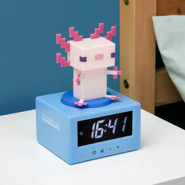 Alt view image 4 of 5 - Minecraft Axolotl Digital Alarm Clock with Night Light Officially Licensed Gaming Decor, for Kids & Teens Bedrooms, Game Rooms, Minecraft Fans