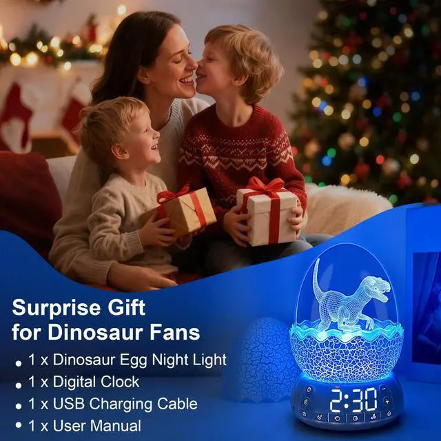 Alt view image 7 of 7 - Dinosaur Egg Alarm Clock for Kids, Wake Up Light, Bluetooth Speaker, Sleep Training Clock with 20 Soothing Sounds & 8 Color LED Decor Night Light for Bedroom, Birthday Gift for Boys Girls Children
