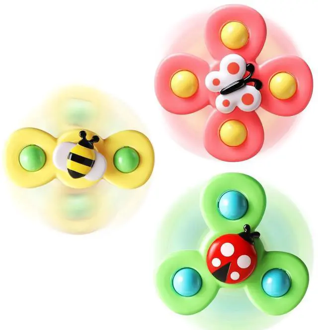 Main image of 3PCS Suction Cup Spinner Toys for 1 2 Year Old Boy Girl Birthday Gift|Spinning Top Baby Bath Toy for Kids Ages 1-3|Sensory Airplane Travel Toy Easter Basket Stuffers for Toddlers Infant