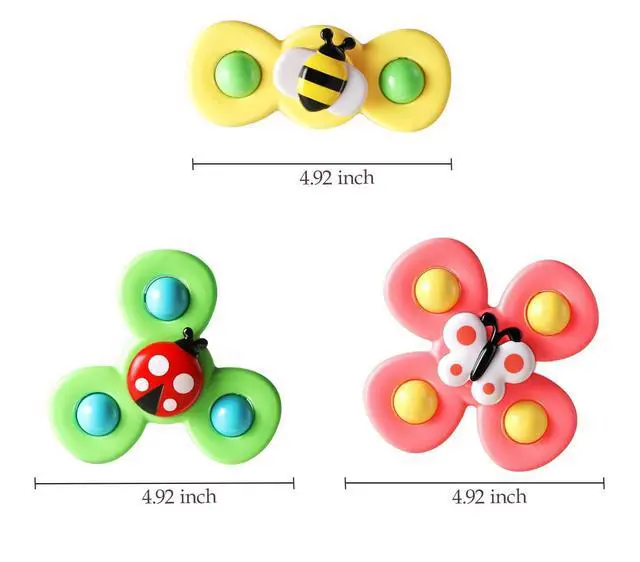 Alt view image 3 of 7 - 3PCS Suction Cup Spinner Toys for 1 2 Year Old Boy Girl Birthday Gift|Spinning Top Baby Bath Toy for Kids Ages 1-3|Sensory Airplane Travel Toy Easter Basket Stuffers for Toddlers Infant