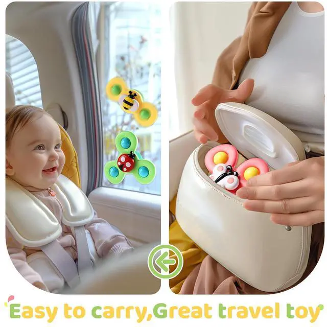 Alt view image 4 of 7 - 3PCS Suction Cup Spinner Toys for 1 2 Year Old Boy Girl Birthday Gift|Spinning Top Baby Bath Toy for Kids Ages 1-3|Sensory Airplane Travel Toy Easter Basket Stuffers for Toddlers Infant
