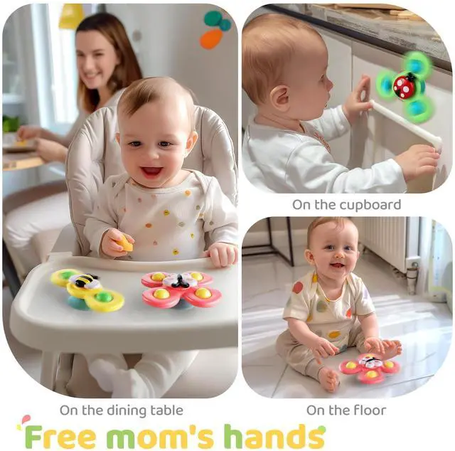 Alt view image 5 of 7 - 3PCS Suction Cup Spinner Toys for 1 2 Year Old Boy Girl Birthday Gift|Spinning Top Baby Bath Toy for Kids Ages 1-3|Sensory Airplane Travel Toy Easter Basket Stuffers for Toddlers Infant