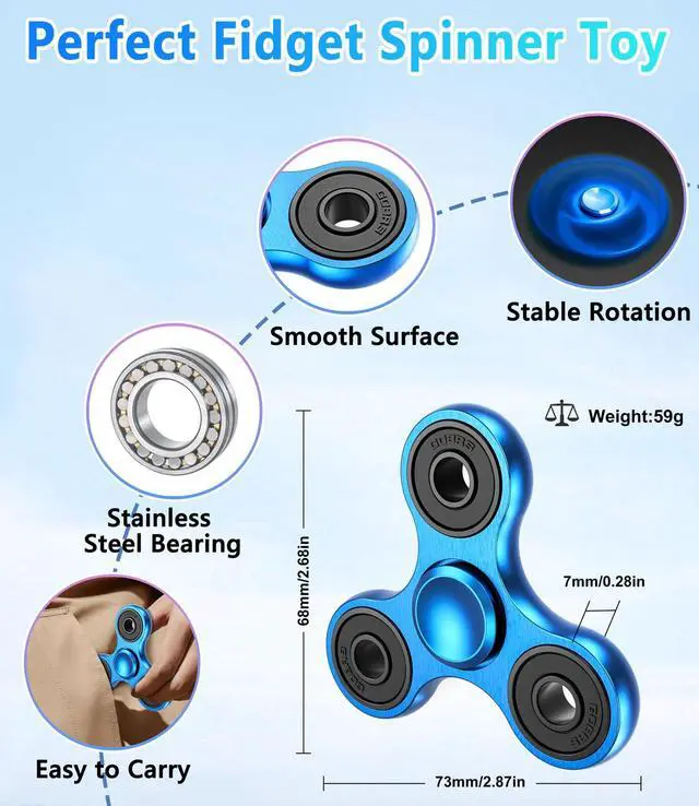 Alt view image 3 of 6 - Fidget Spinner Toy Ultra Durable Stainless Steel Bearing High Speed 2-5 Min Spins Precision Brass Material Hand spinner EDC ADHD Focus Anxiety Stress Relief Boredom Killing Time Toys