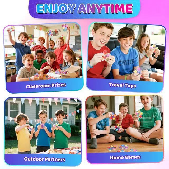 Alt view image 4 of 7 - Fidget Spinner 9 Pack, Classroom Prize Pop Fidget Spinners for Kids, Sensory Fidget Toys Bulk with Autism, Anxiety Stress Relief Toys, Party Favors Easter Basket Stuffers Gifts for Kids