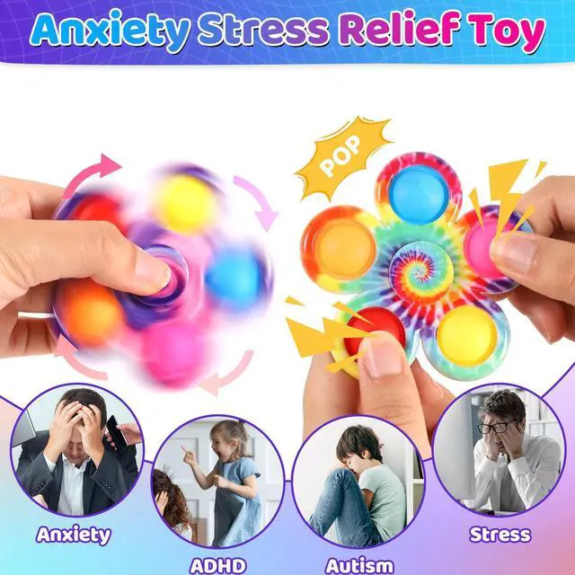 Alt view image 5 of 7 - Fidget Spinner 9 Pack, Classroom Prize Pop Fidget Spinners for Kids, Sensory Fidget Toys Bulk with Autism, Anxiety Stress Relief Toys, Party Favors Easter Basket Stuffers Gifts for Kids