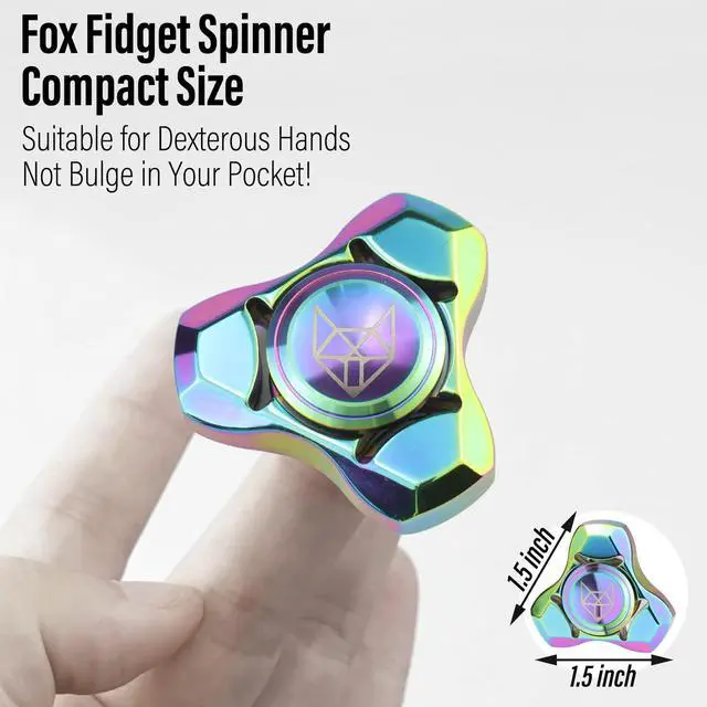 Alt view image 2 of 7 - Metal Fidget Spinner for Adults, Stainless Steel Heavy Spinning Toys, Small Mini Fox Hand Gyro, Bearing Premium Long High Spin Fidget Block, Rainbow