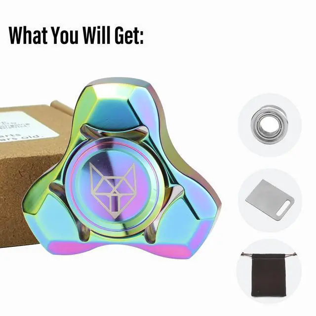 Alt view image 7 of 7 - Metal Fidget Spinner for Adults, Stainless Steel Heavy Spinning Toys, Small Mini Fox Hand Gyro, Bearing Premium Long High Spin Fidget Block, Rainbow