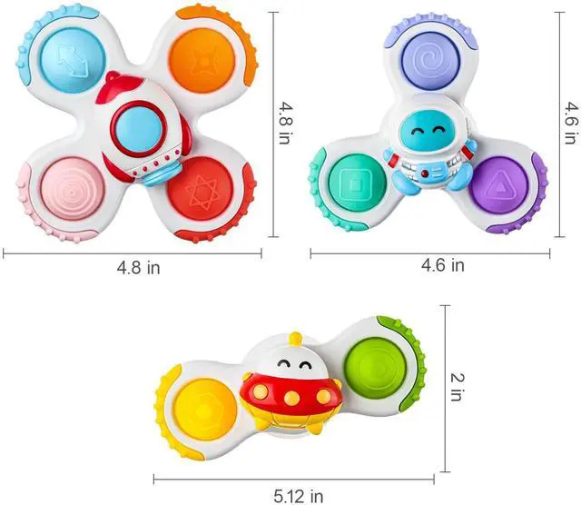 Alt view image 2 of 7 - 3PCS Pop Suction Cup Spinner Sensory Airplane Travel Toys for 1 2 Year Old Boy Girl Birthday Gift|Novelty Spinning Tops Easter Basket Stuffers for Toddlers Infant|Baby Bath Toy Kids Ages 1-3
