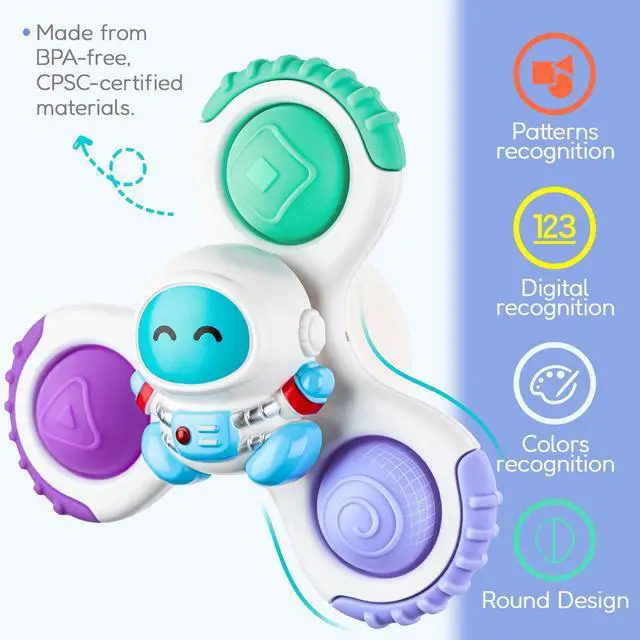 Alt view image 3 of 7 - 3PCS Pop Suction Cup Spinner Sensory Airplane Travel Toys for 1 2 Year Old Boy Girl Birthday Gift|Novelty Spinning Tops Easter Basket Stuffers for Toddlers Infant|Baby Bath Toy Kids Ages 1-3