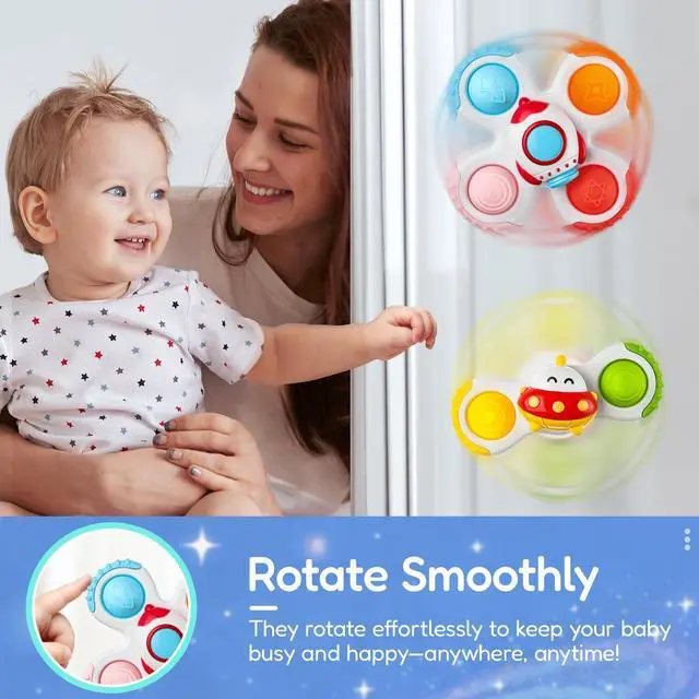 Alt view image 6 of 7 - 3PCS Pop Suction Cup Spinner Sensory Airplane Travel Toys for 1 2 Year Old Boy Girl Birthday Gift|Novelty Spinning Tops Easter Basket Stuffers for Toddlers Infant|Baby Bath Toy Kids Ages 1-3
