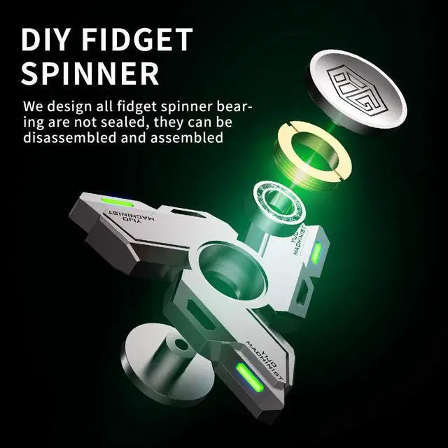 Alt view image 3 of 7 - Fidget Spinners, Fidget Spinner Gifts for Adults, Stress Anxiety ADHD Relief Figets Toy, Metal Finger Hand Spinner Toy with Luminous Light, Spinner Absorb Solar Light Then Release in Dark