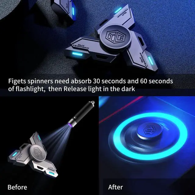 Alt view image 2 of 7 - Fidget Spinners, Fidget Spinner Gifts for Adults, Stress Anxiety ADHD Relief Figets Toy, Metal Finger Hand Spinner Toy with Luminous Light, Spinner Absorb Solar Light Then Release in Dark