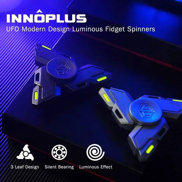 Alt view image 6 of 7 - Fidget Spinners, Fidget Spinner Gifts for Adults, Stress Anxiety ADHD Relief Figets Toy, Metal Finger Hand Spinner Toy with Luminous Light, Spinner Absorb Solar Light Then Release in Dark