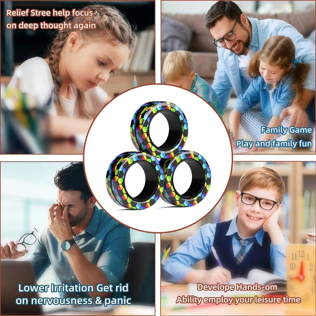 Alt view image 6 of 6 - Magnetic Rings Fidget Toy Set, Idea ADHD Fidget Toys, Adult Fidget Magnets Spinner Rings for Anxiety Relief Therapy, Fidget Pack Great Gift for Adults Teens Kids Easter Basket Stuffers (3PCS)