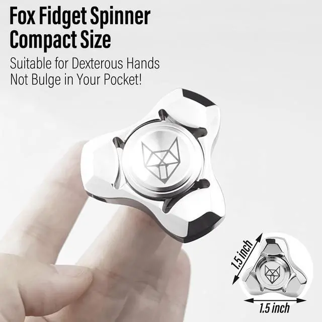 Alt view image 2 of 7 - Metal Fidget Spinner for Adults, Stainless Steel Heavy Spinning Toys, Small Mini Fox Hand Gyro, Bearing Premium Long High Spin Fidget Block, Silver