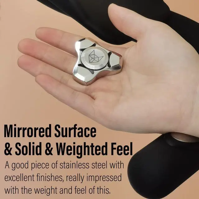 Alt view image 5 of 7 - Metal Fidget Spinner for Adults, Stainless Steel Heavy Spinning Toys, Small Mini Fox Hand Gyro, Bearing Premium Long High Spin Fidget Block, Silver