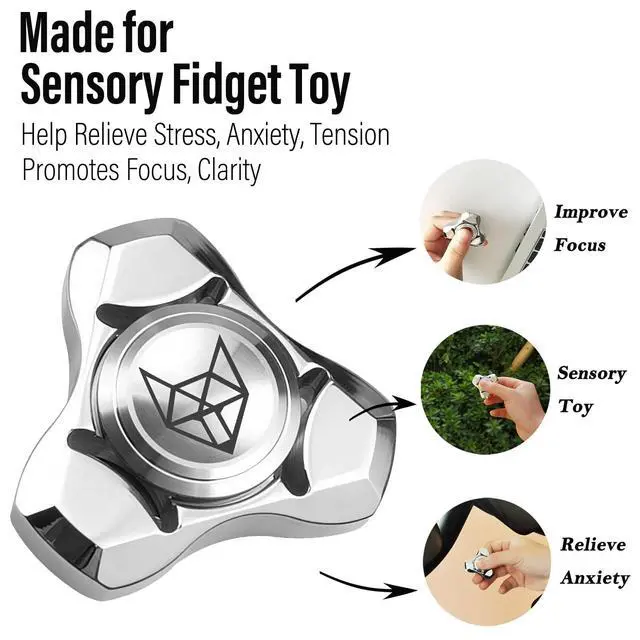 Alt view image 6 of 7 - Metal Fidget Spinner for Adults, Stainless Steel Heavy Spinning Toys, Small Mini Fox Hand Gyro, Bearing Premium Long High Spin Fidget Block, Silver