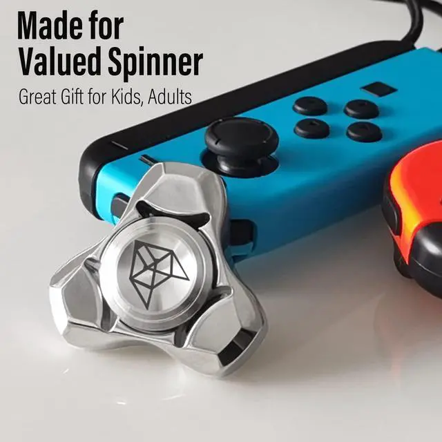 Alt view image 7 of 7 - Metal Fidget Spinner for Adults, Stainless Steel Heavy Spinning Toys, Small Mini Fox Hand Gyro, Bearing Premium Long High Spin Fidget Block, Silver