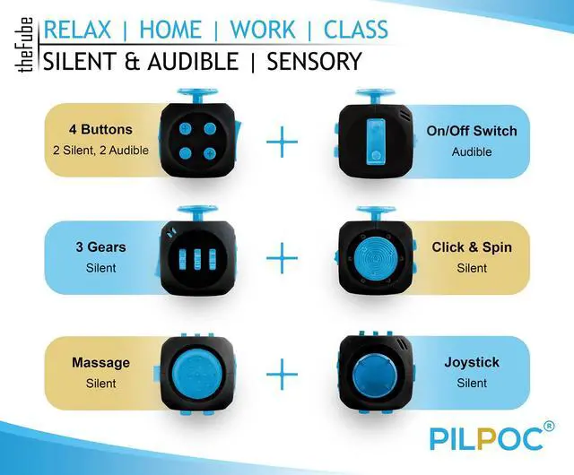 Alt view image 6 of 6 - theFube Fidget Cube, 6-Sided Stress Relief Infinity Cube for Adults & Kids, Boosts Concentration, Mindfulness Aid, Silent & Audible Modes, Stocking Suffers for Boys, Kids and Adults (Midnight)