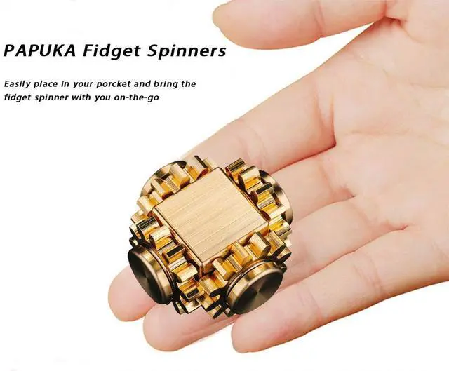 Alt view image 2 of 7 - Pure Brass Cube Gears Linkage Anti-Anxiety Fidget Spinner Toy,Metal DIY EDC Meditation Break Bad Habits ADHD Finger Spinning Toy for Kid and Adults,High Speed Precision Brass Material