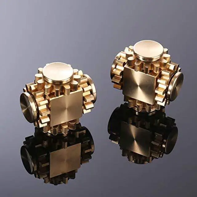 Alt view image 6 of 7 - Pure Brass Cube Gears Linkage Anti-Anxiety Fidget Spinner Toy,Metal DIY EDC Meditation Break Bad Habits ADHD Finger Spinning Toy for Kid and Adults,High Speed Precision Brass Material