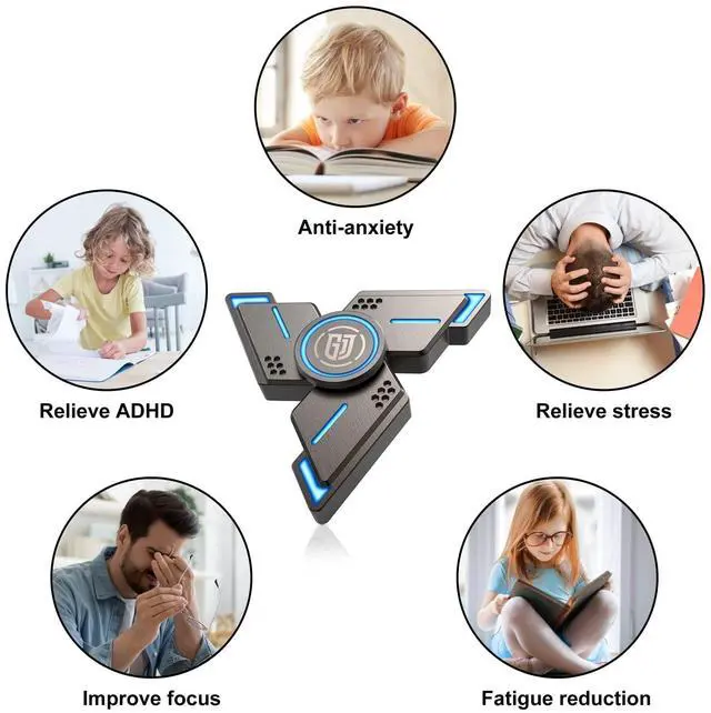 Alt view image 6 of 6 - Fidget Spinners Toy, 3 to 5 min Spins, Light Up Metal Material Hand Spinner, High Speed Bearing, Stress Relief Anxiety Boredom Desk Toys for Adults and Kids