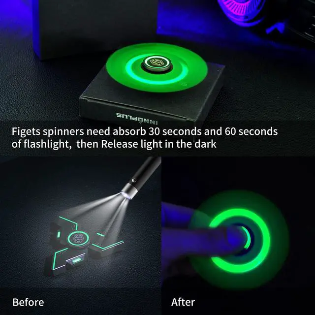 Alt view image 3 of 6 - Fidget Spinners, Fidget Spinners for Adult, Fidget Toys, Fidgets for Teens,Metal Fidget Spinner with Luminous Light Stress Relief, Spinner Absorb Light Then Release in Dark