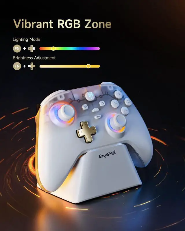 Alt view image 2 of 7 - D05 PC Controller - Enhanced Wireless Bluetooth Pro Controller with Charging Dock/Hall Sensor/RGB Lighting - No Stick Drift, No Dead Zone - Work for Windows PC, Android, Steam and Switch