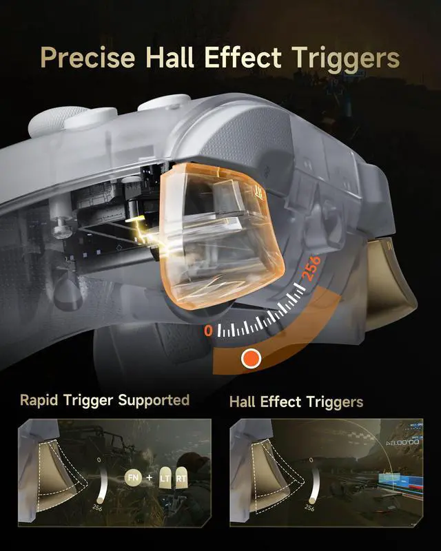 Alt view image 4 of 7 - D05 PC Controller - Enhanced Wireless Bluetooth Pro Controller with Charging Dock/Hall Sensor/RGB Lighting - No Stick Drift, No Dead Zone - Work for Windows PC, Android, Steam and Switch