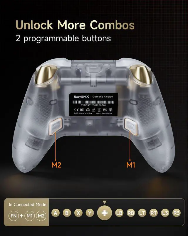 Alt view image 5 of 7 - D05 PC Controller - Enhanced Wireless Bluetooth Pro Controller with Charging Dock/Hall Sensor/RGB Lighting - No Stick Drift, No Dead Zone - Work for Windows PC, Android, Steam and Switch